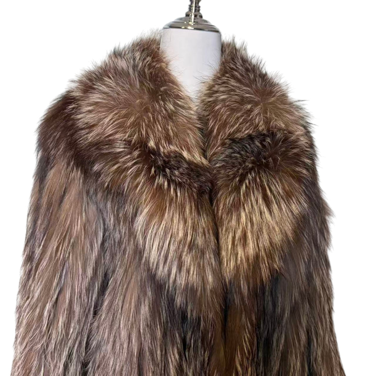 REAL SILVER FOX FUR COAT MID-LENGTH JACKET OVERSIZED COLLAR LIGHTWEIGHT