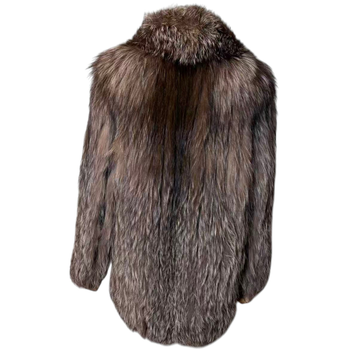 REAL SILVER FOX FUR COAT MID-LENGTH JACKET OVERSIZED COLLAR LIGHTWEIGHT