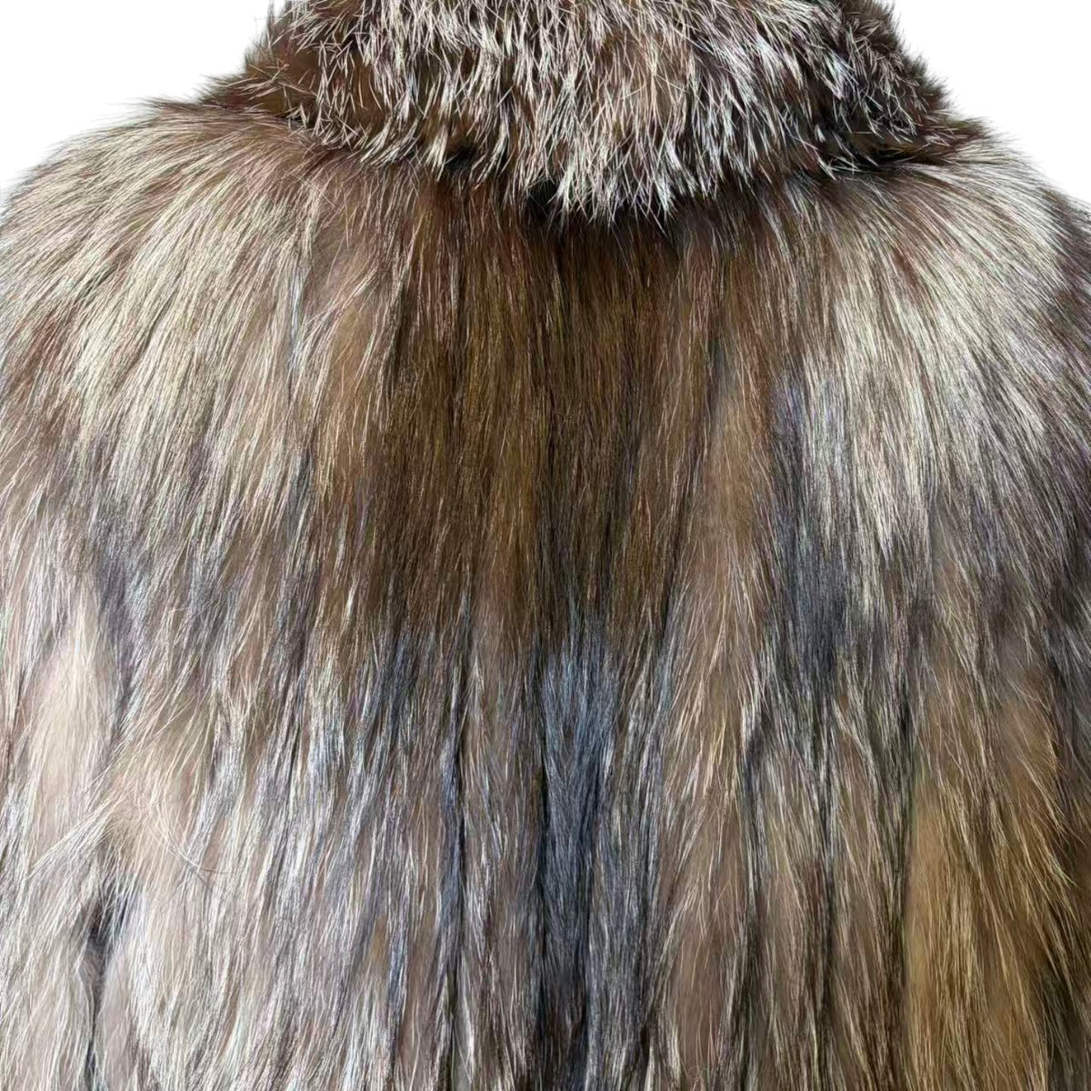 REAL SILVER FOX FUR COAT MID-LENGTH JACKET OVERSIZED COLLAR LIGHTWEIGHT