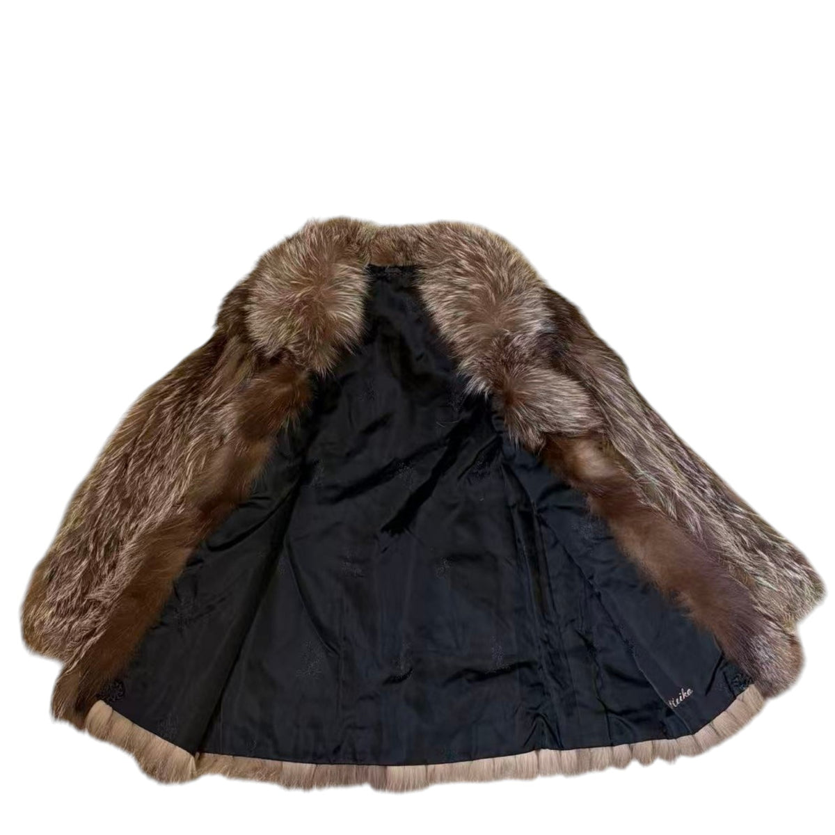 REAL SILVER FOX FUR COAT MID-LENGTH JACKET OVERSIZED COLLAR LIGHTWEIGHT