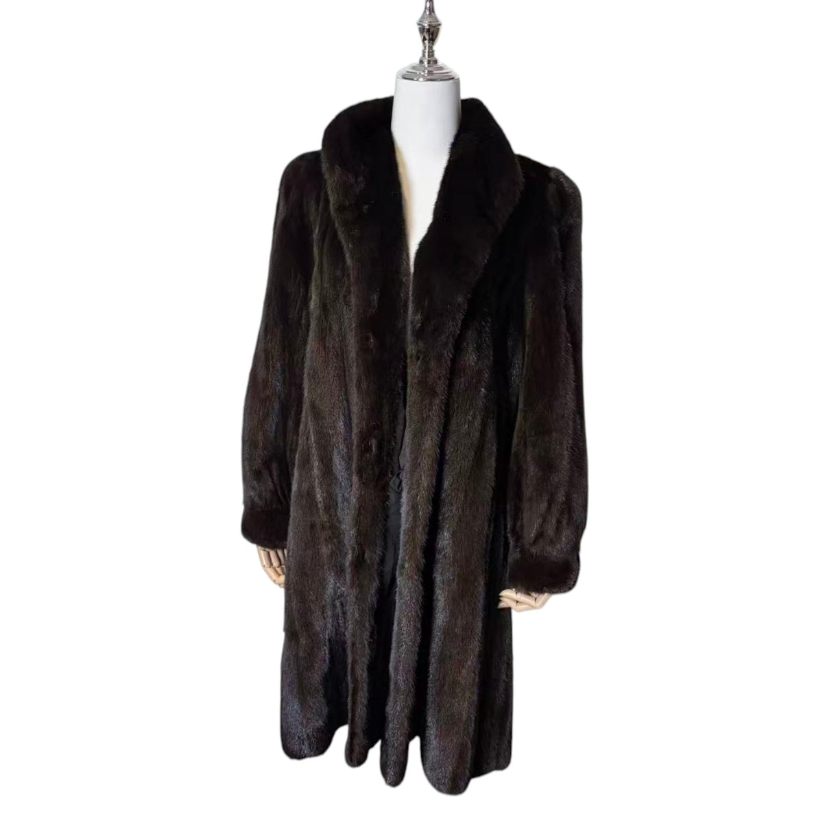 SAGA MINK ROYAL BLACK MINK FUR LONG COAT JACKET SHAWL COLLAR SIZE L