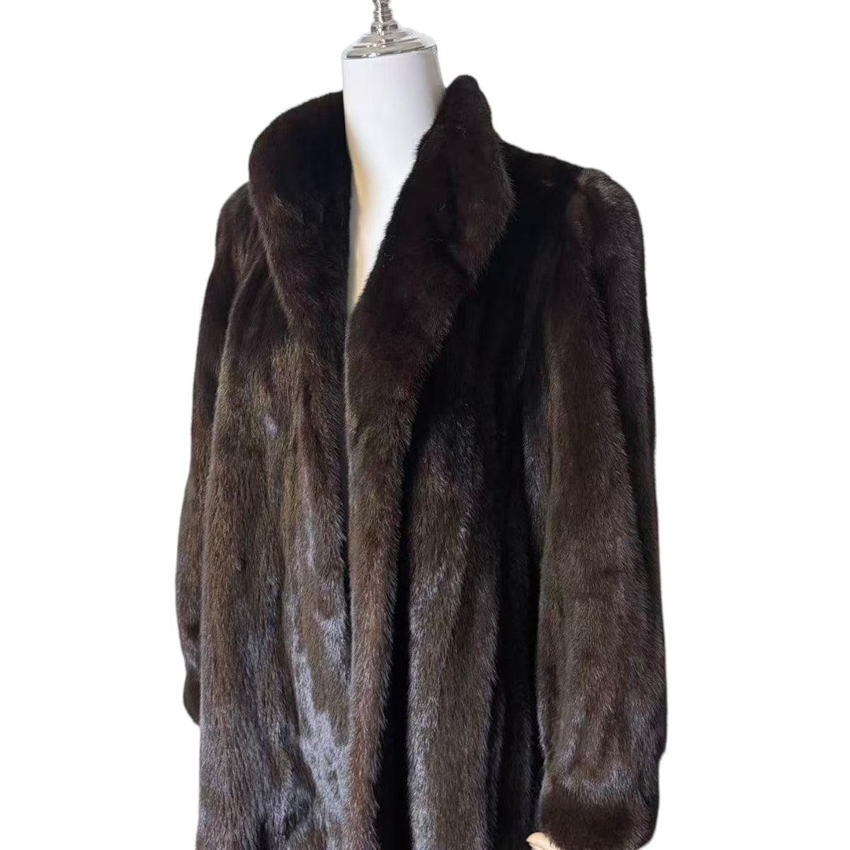 SAGA MINK ROYAL BLACK MINK FUR LONG COAT JACKET SHAWL COLLAR SIZE L