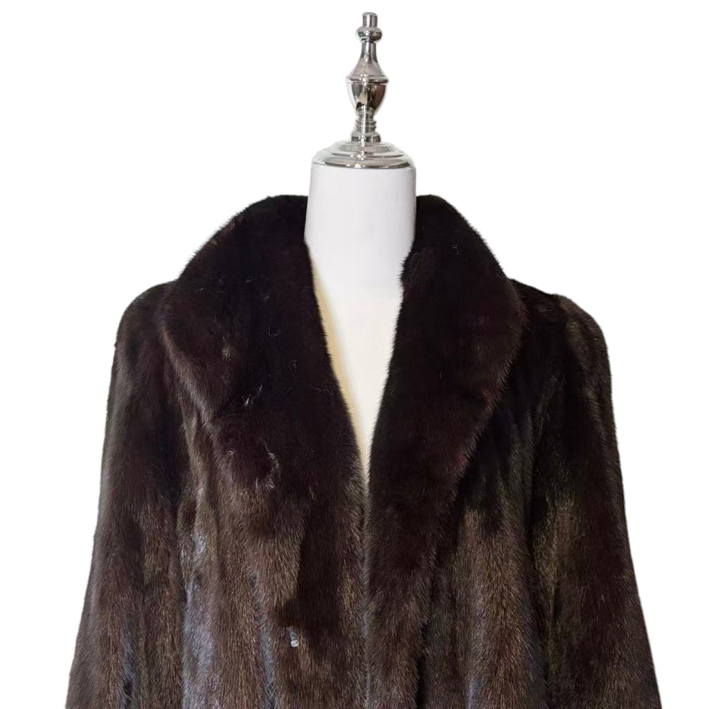 SAGA MINK ROYAL BLACK MINK FUR LONG COAT JACKET SHAWL COLLAR SIZE L