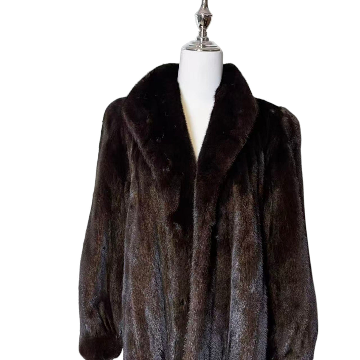 SAGA MINK ROYAL BLACK MINK FUR LONG COAT JACKET SHAWL COLLAR SIZE L