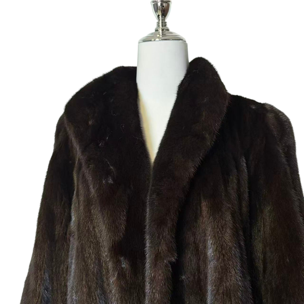SAGA MINK ROYAL BLACK MINK FUR LONG COAT JACKET SHAWL COLLAR SIZE L
