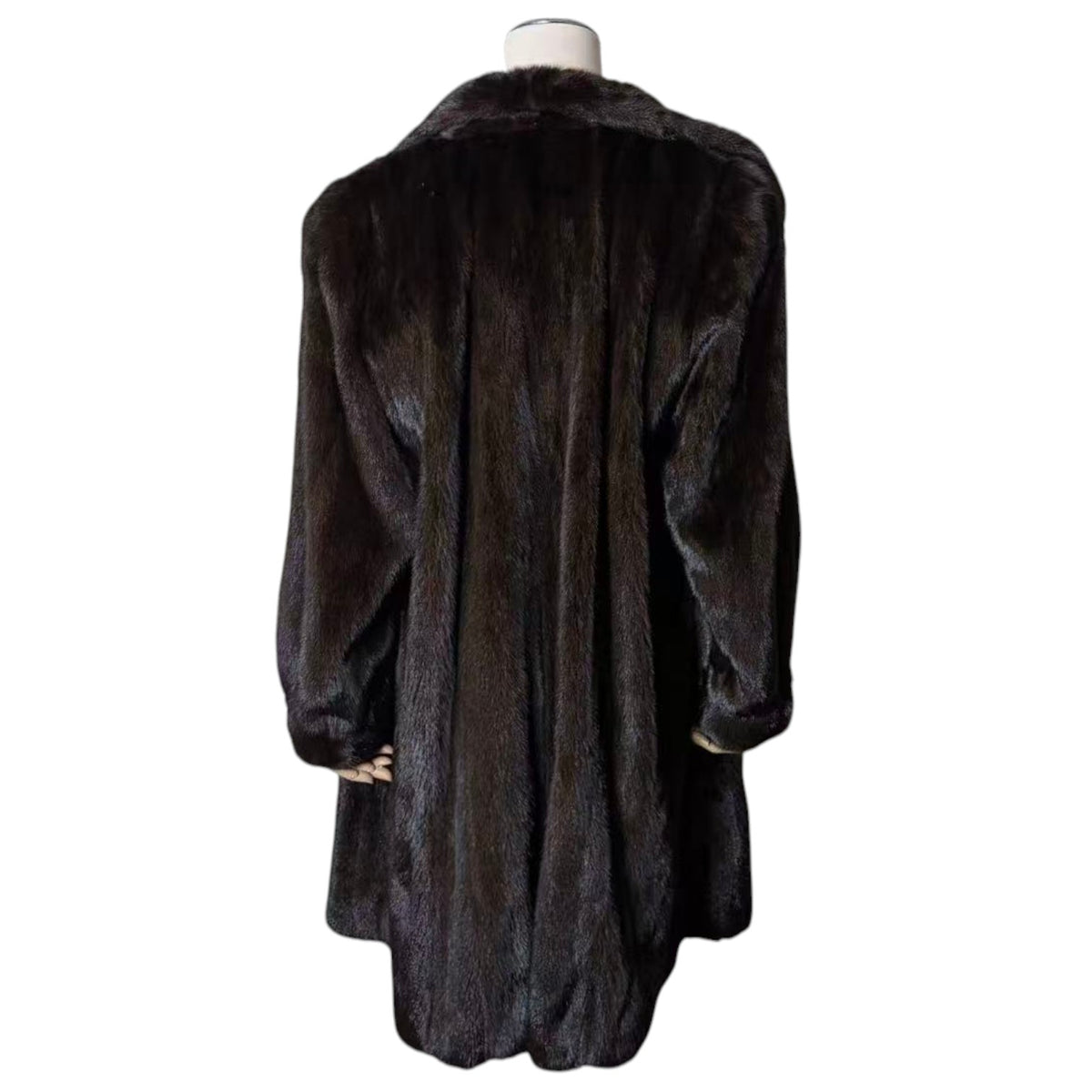 SAGA MINK ROYAL BLACK MINK FUR LONG COAT JACKET SHAWL COLLAR SIZE L