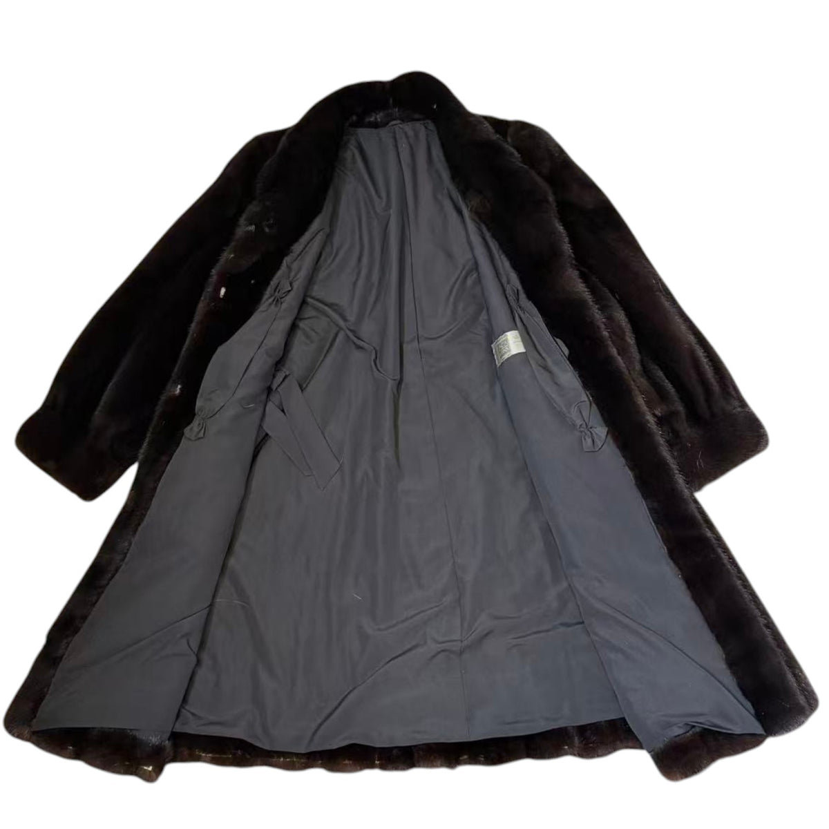 SAGA MINK ROYAL BLACK MINK FUR LONG COAT JACKET SHAWL COLLAR SIZE L