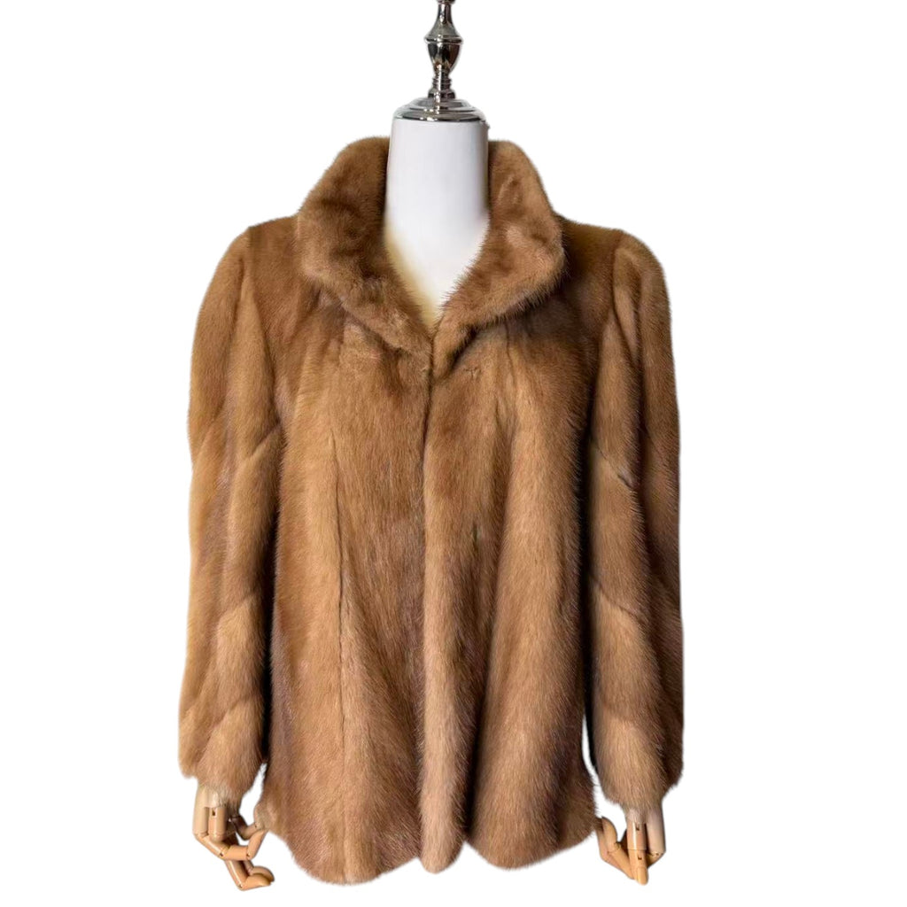 EMBA REAL PASTEL MINK FUR SHORT COAT JACKET SPIRAL SLEEVE SIZE 11 M USA