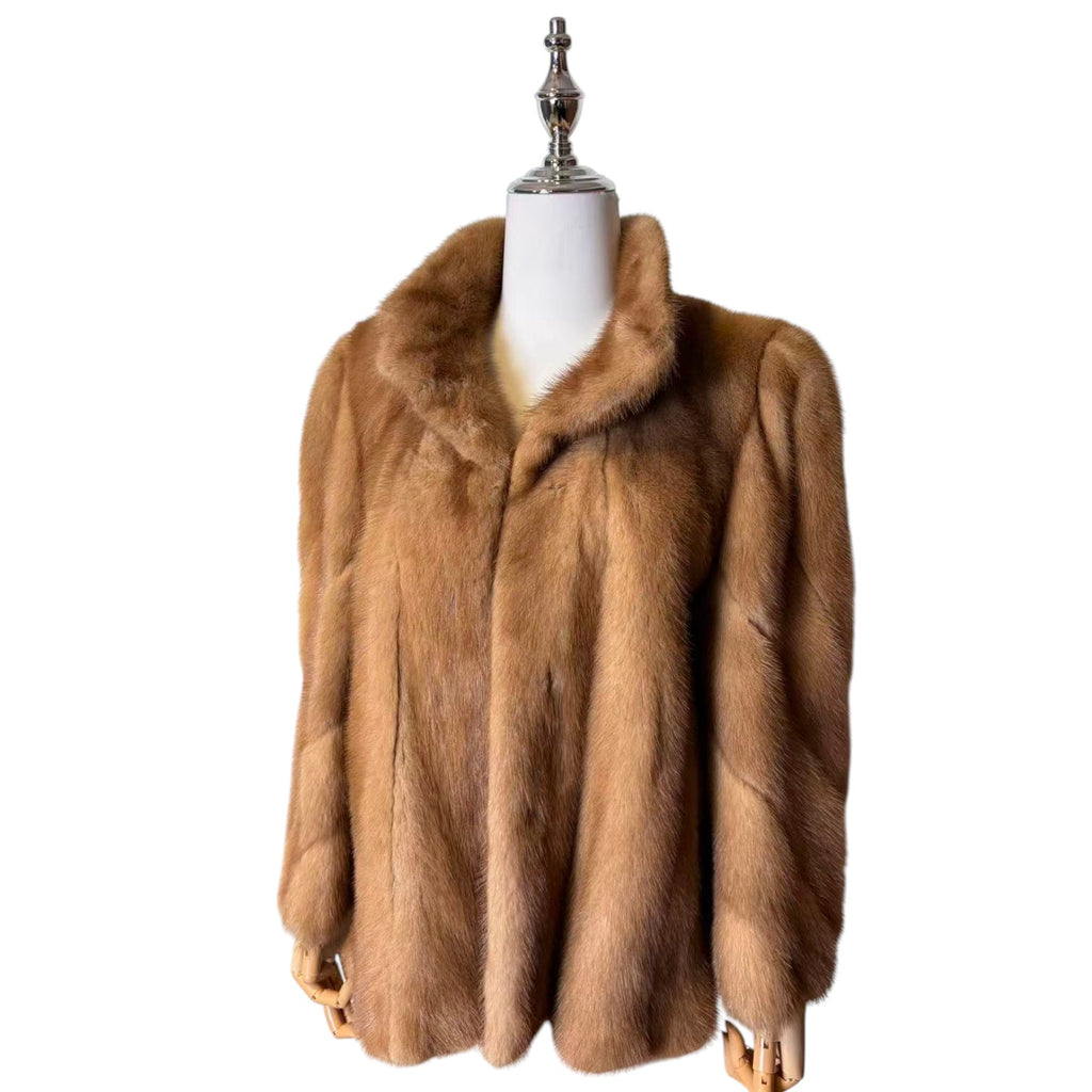 EMBA REAL PASTEL MINK FUR SHORT COAT JACKET SPIRAL SLEEVE SIZE 11 M USA