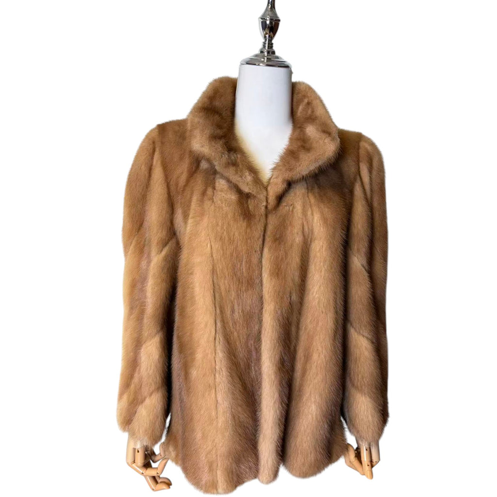 EMBA REAL PASTEL MINK FUR SHORT COAT JACKET SPIRAL SLEEVE SIZE 11 M USA