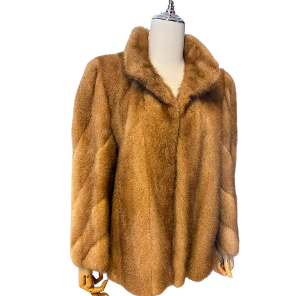 EMBA REAL PASTEL MINK FUR SHORT COAT JACKET SPIRAL SLEEVE SIZE 11 M USA