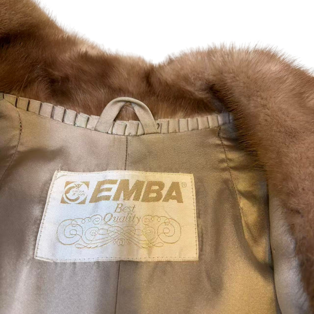 EMBA REAL PASTEL MINK FUR SHORT COAT JACKET SPIRAL SLEEVE SIZE 11 M USA