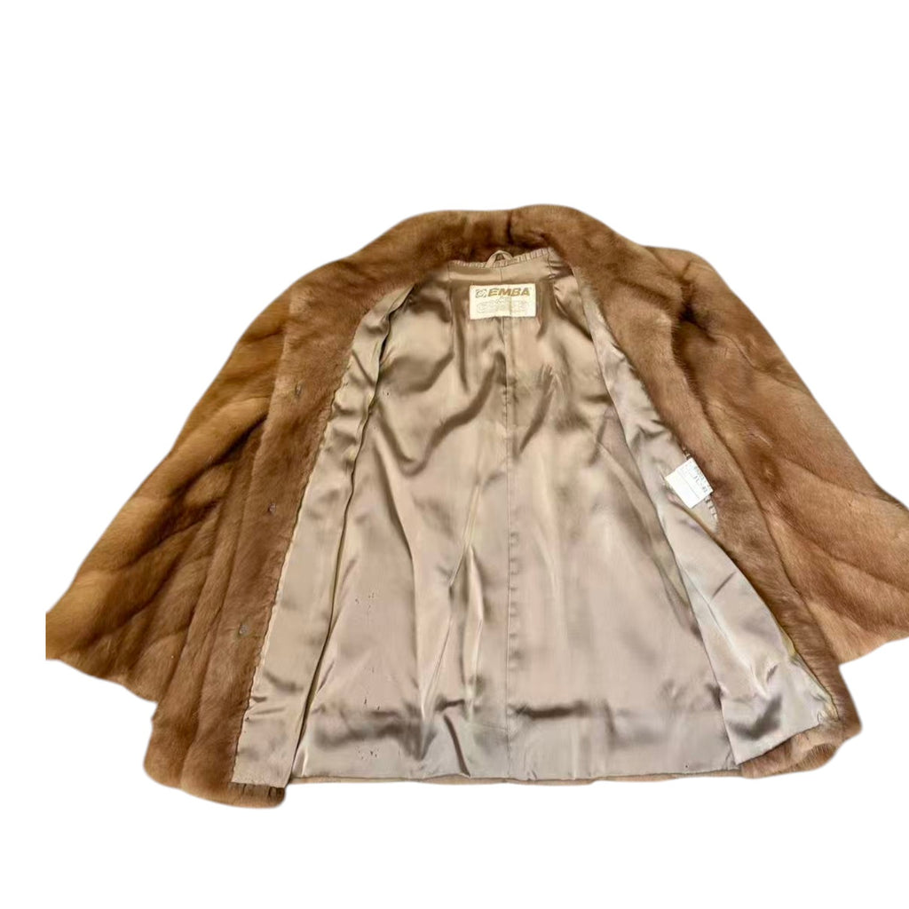 EMBA REAL PASTEL MINK FUR SHORT COAT JACKET SPIRAL SLEEVE SIZE 11 M USA