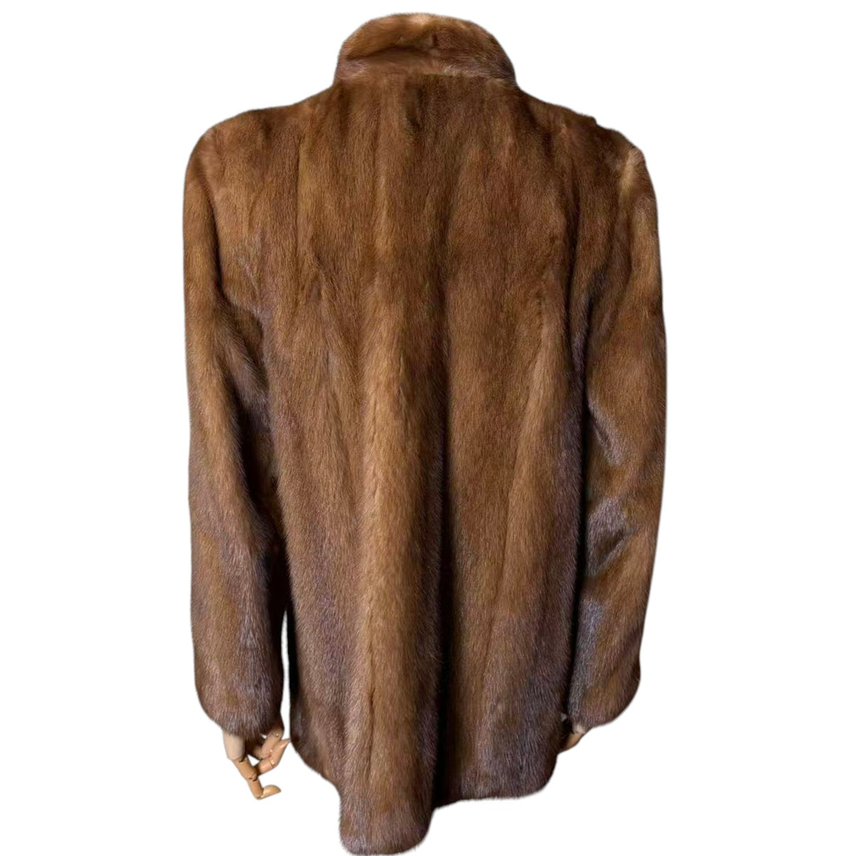 SAGA MINK GOLD LABEL LIGHT BROWN MINK FUR MID COAT STAND COLLAR SIZE L
