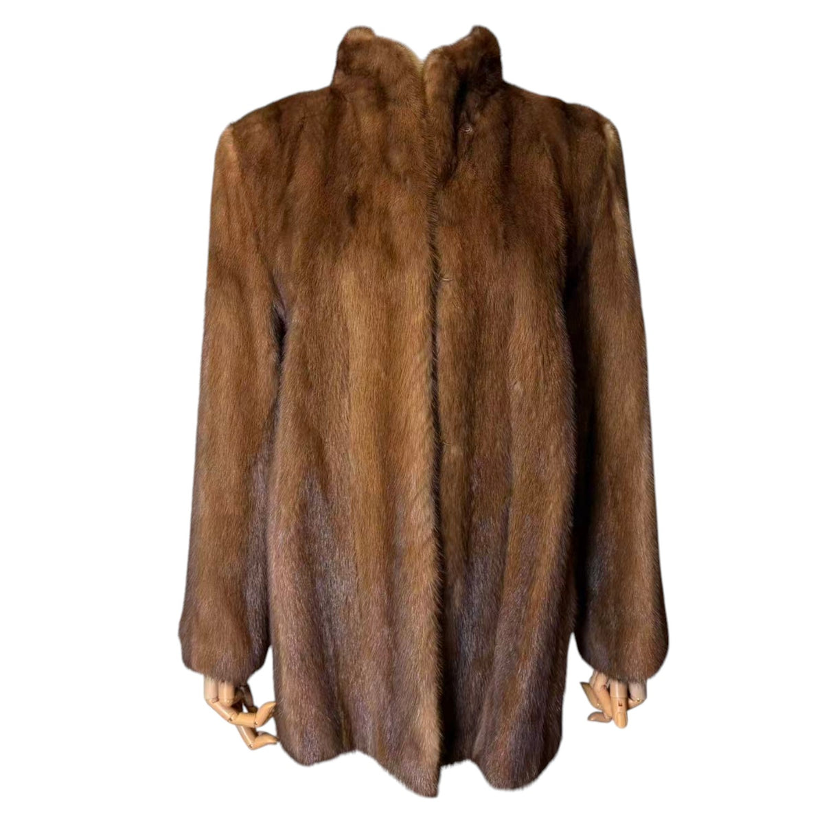 SAGA MINK GOLD LABEL LIGHT BROWN MINK FUR MID COAT STAND COLLAR SIZE L