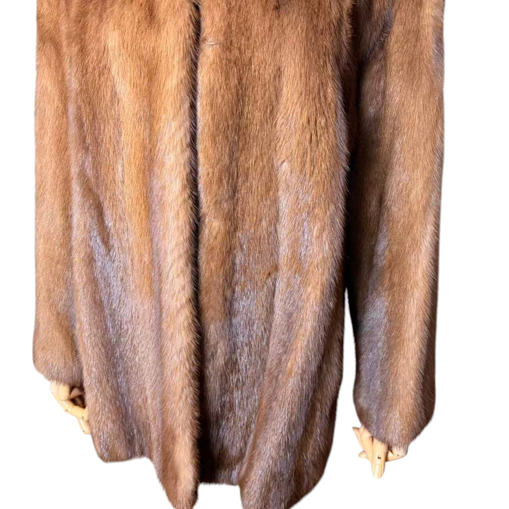 SAGA MINK GOLD LABEL LIGHT BROWN MINK FUR MID COAT STAND COLLAR SIZE L