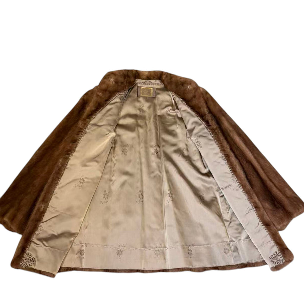 SAGA MINK GOLD LABEL LIGHT BROWN MINK FUR MID COAT STAND COLLAR SIZE L