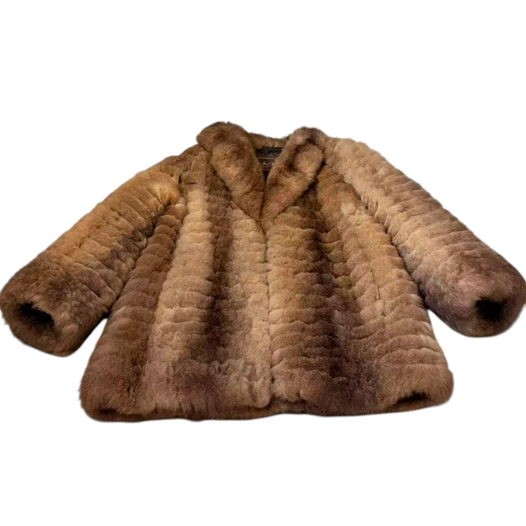 RARE MOON BAT REAL FUR COAT LIGHTWEIGHT SOFT BROWN SIZE M JAPAN