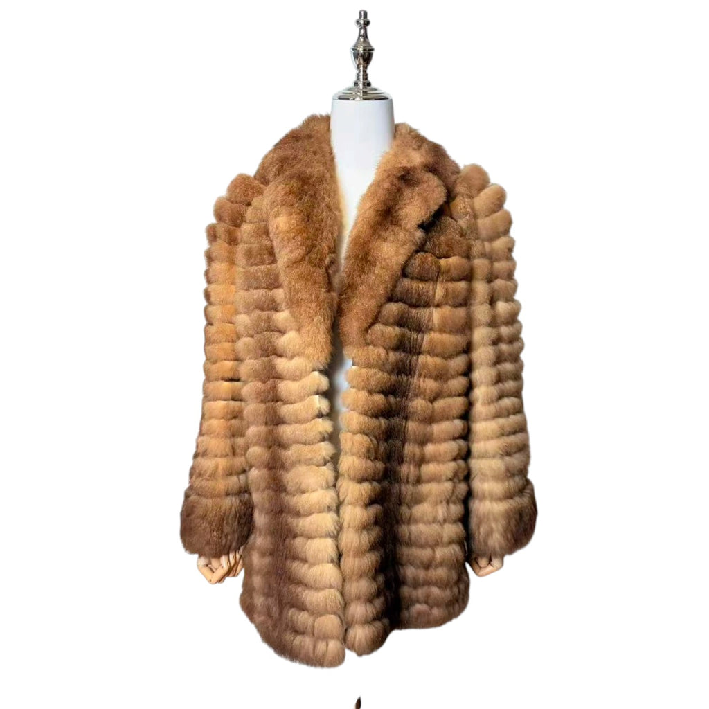 RARE MOON BAT REAL FUR COAT LIGHTWEIGHT SOFT BROWN SIZE M JAPAN