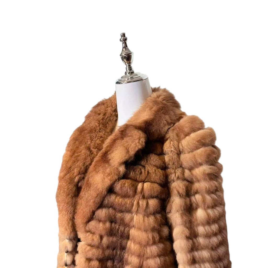 RARE MOON BAT REAL FUR COAT LIGHTWEIGHT SOFT BROWN SIZE M JAPAN