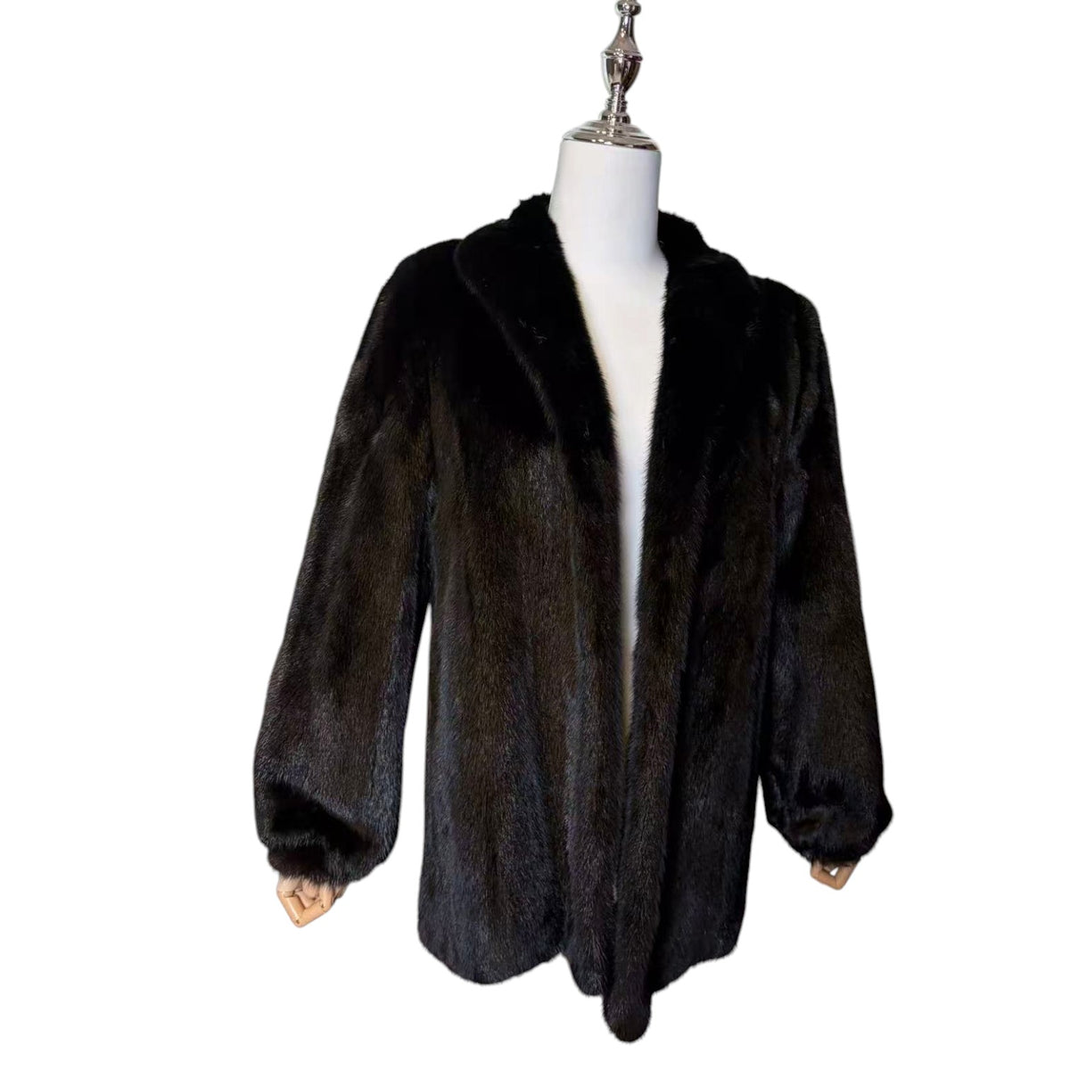 AUTHENTIC SAGA MINK REAL FUR COAT SILVER TAG BLACK SIZE 11 FROM JAPAN