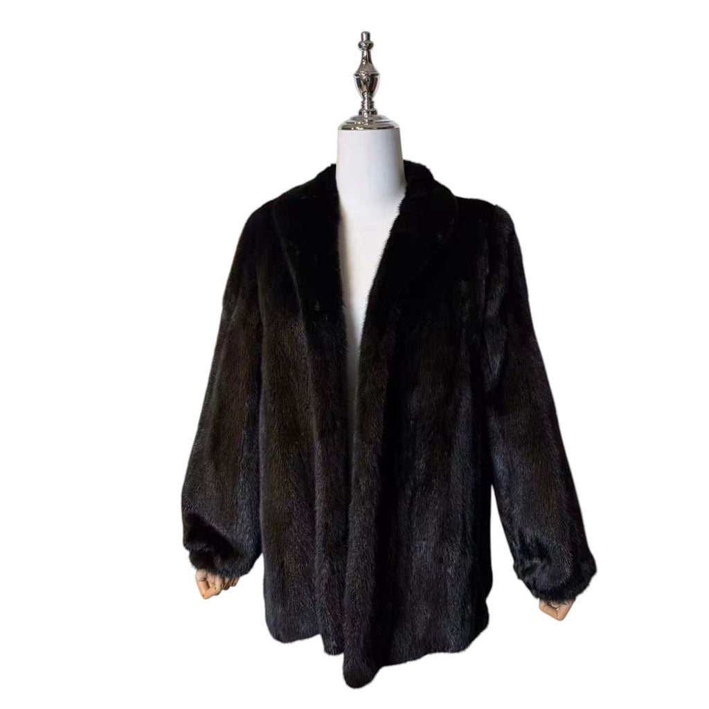 AUTHENTIC SAGA MINK REAL FUR COAT SILVER TAG BLACK SIZE 11 FROM JAPAN