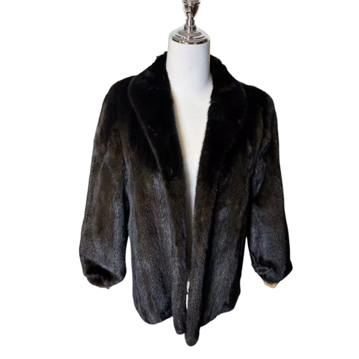 AUTHENTIC SAGA MINK REAL FUR COAT SILVER TAG BLACK SIZE 11 FROM JAPAN
