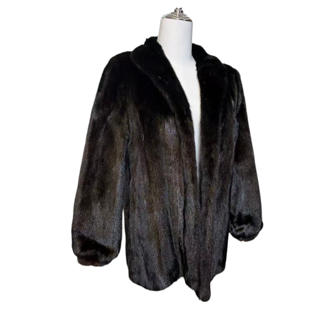 AUTHENTIC SAGA MINK REAL FUR COAT SILVER TAG BLACK SIZE 11 FROM JAPAN