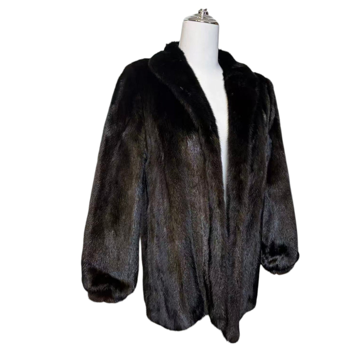 AUTHENTIC SAGA MINK REAL FUR COAT SILVER TAG BLACK SIZE 11 FROM JAPAN