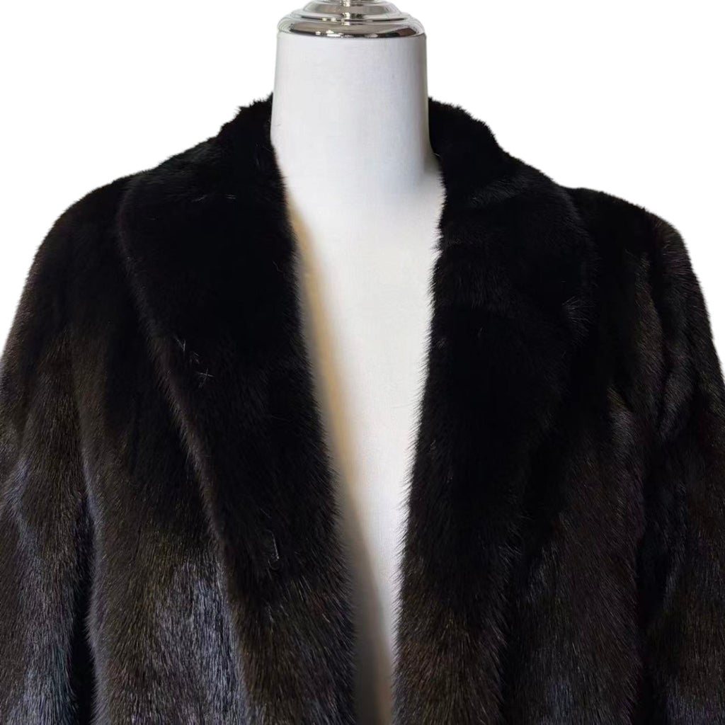 AUTHENTIC SAGA MINK REAL FUR COAT SILVER TAG BLACK SIZE 11 FROM JAPAN