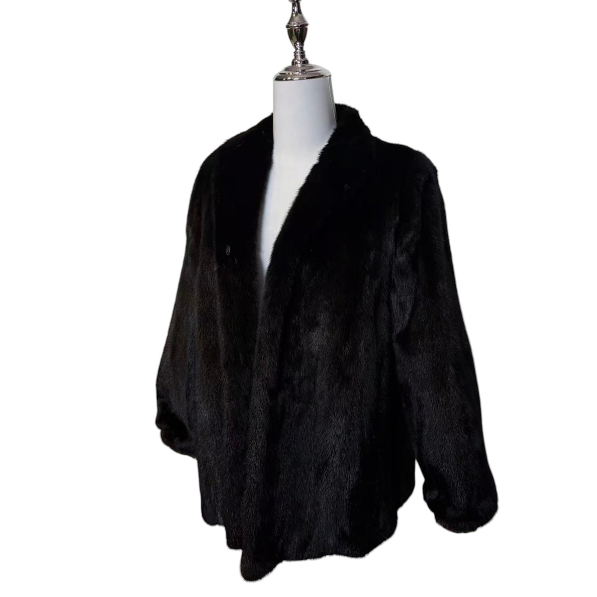 AUTHENTIC SAGA MINK REAL FUR COAT SILVER TAG BLACK SIZE 11 FROM JAPAN