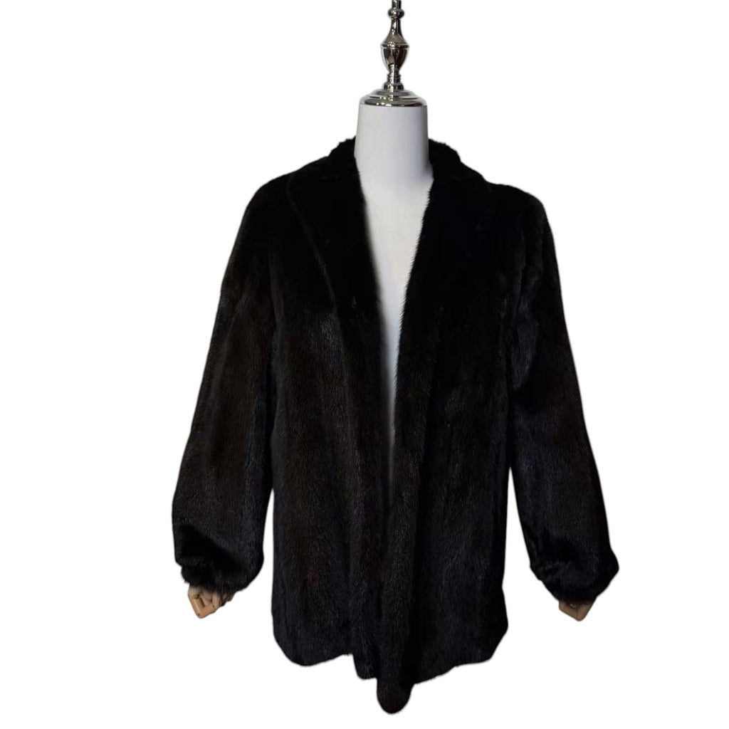 AUTHENTIC SAGA MINK REAL FUR COAT SILVER TAG BLACK SIZE 11 FROM JAPAN