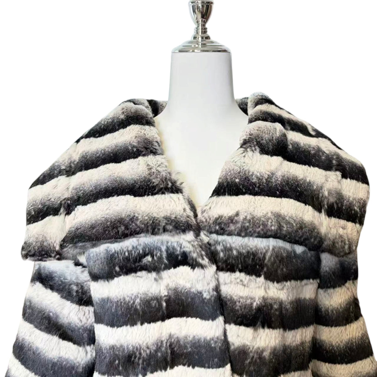REAL REX RABBIT FUR JACKET COAT STRIPED BLACK WHITE SHORT SIZE L JAPAN image 7