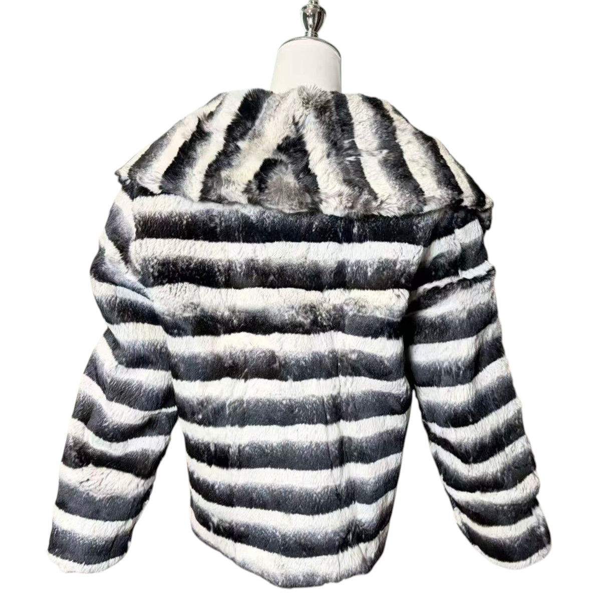 REAL REX RABBIT FUR JACKET COAT STRIPED BLACK WHITE SHORT SIZE L JAPAN image 9