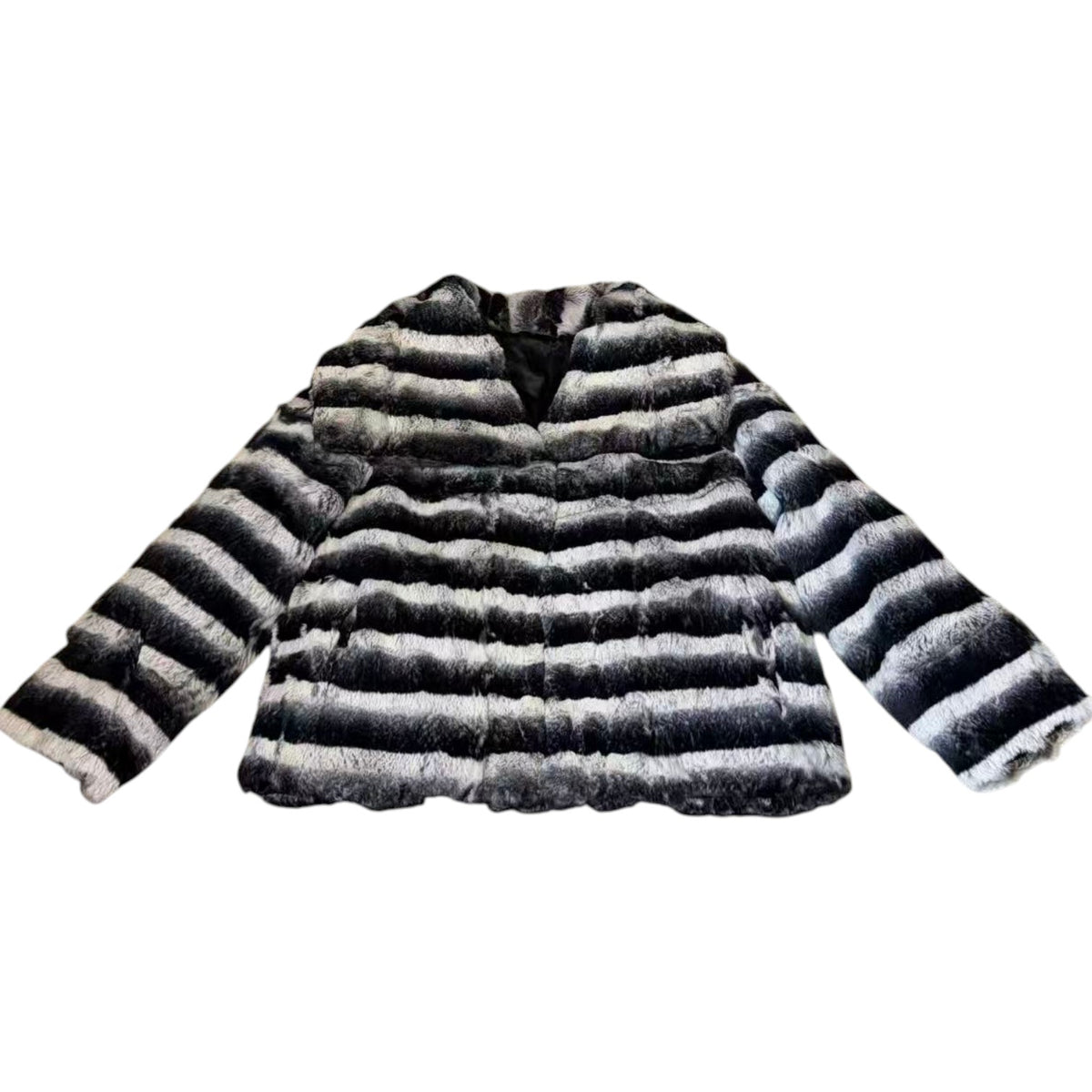 REAL REX RABBIT FUR JACKET COAT STRIPED BLACK WHITE SHORT SIZE L JAPAN image 11
