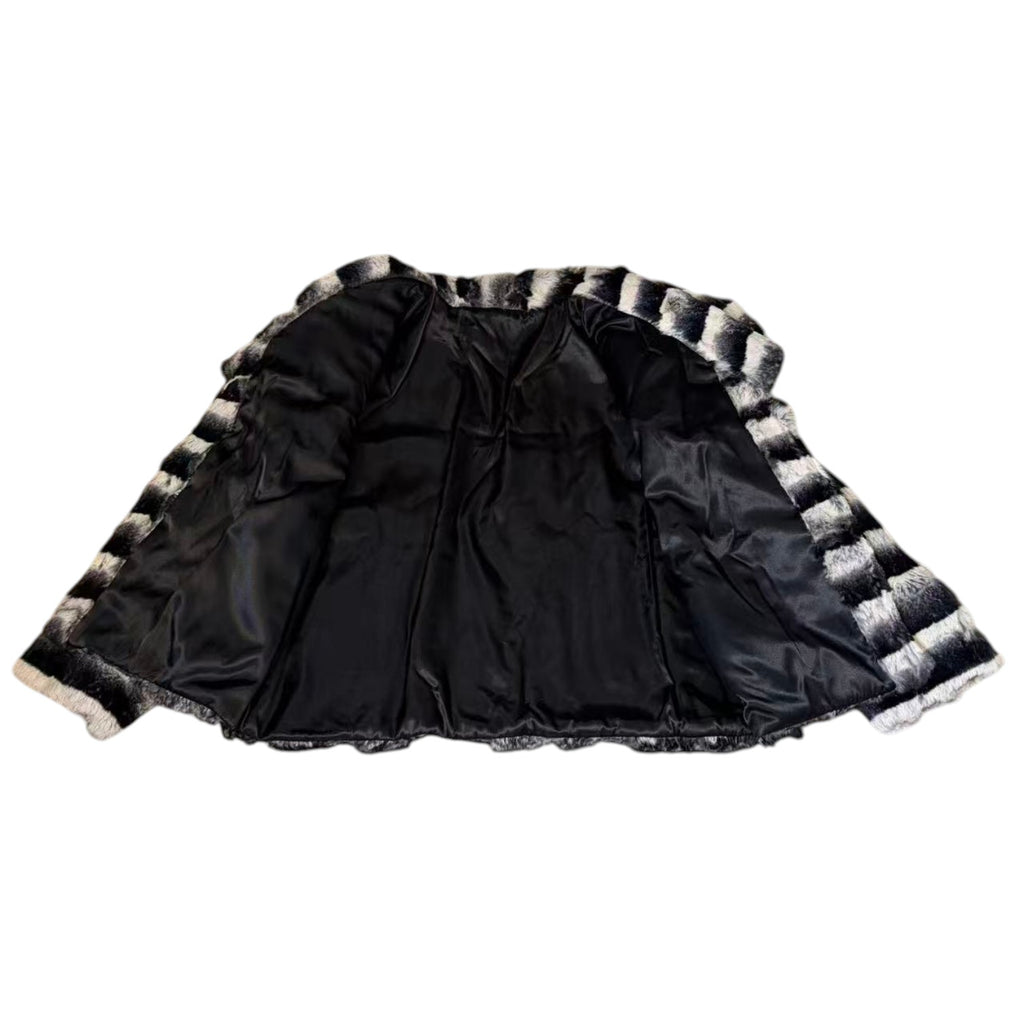 REAL REX RABBIT FUR JACKET COAT STRIPED BLACK WHITE SHORT SIZE L JAPAN image 13