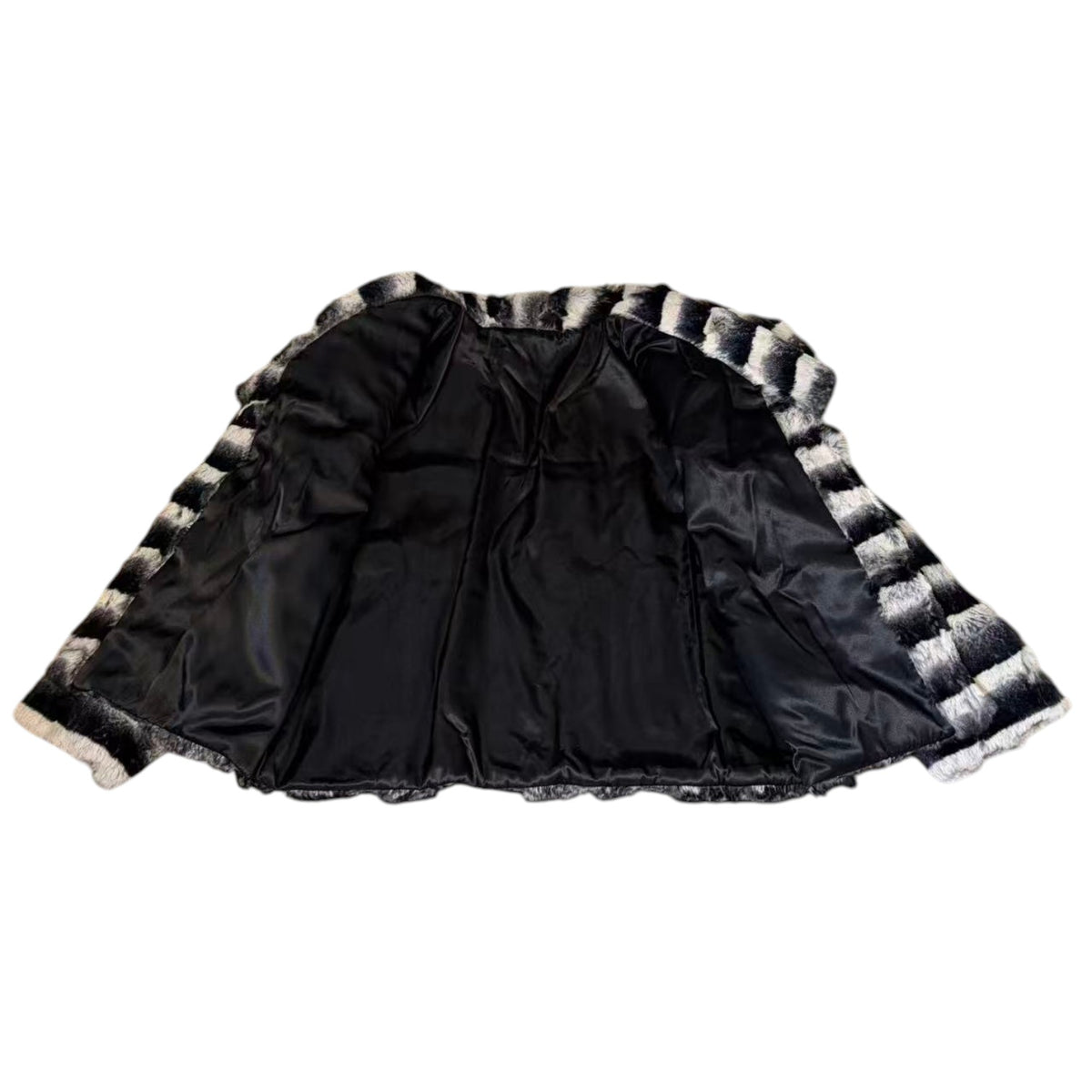 REAL REX RABBIT FUR JACKET COAT STRIPED BLACK WHITE SHORT SIZE L JAPAN image 13