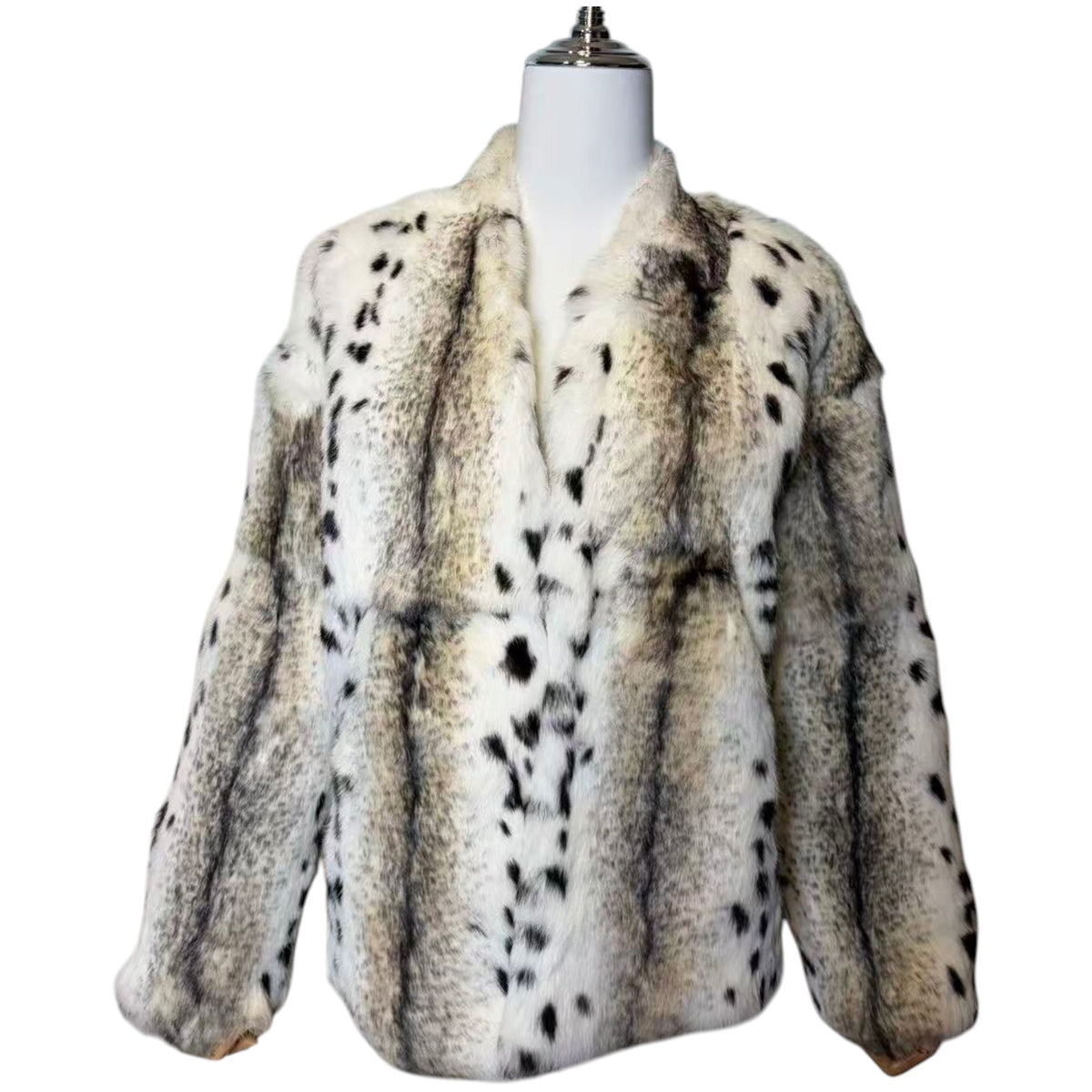 REAL RABBIT FUR JACKET COAT SNOW LEOPARD PRINT SHORT SIZE L FROM JAPAN image 1