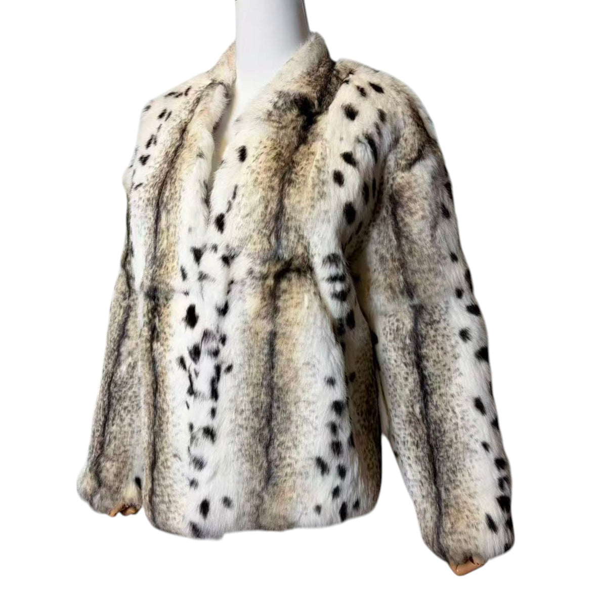 REAL RABBIT FUR JACKET COAT SNOW LEOPARD PRINT SHORT SIZE L FROM JAPAN image 3