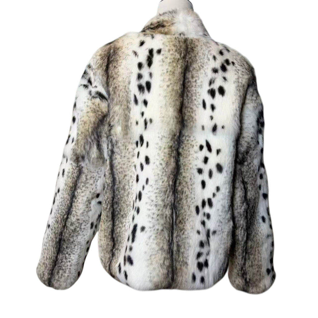 REAL RABBIT FUR JACKET COAT SNOW LEOPARD PRINT SHORT SIZE L FROM JAPAN image 4