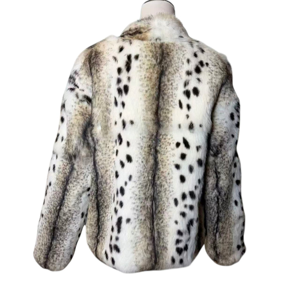 REAL RABBIT FUR JACKET COAT SNOW LEOPARD PRINT SHORT SIZE L FROM JAPAN image 5