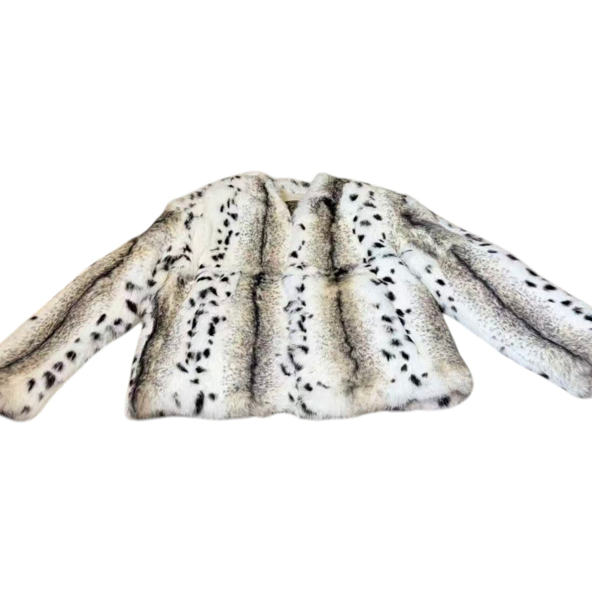 REAL RABBIT FUR JACKET COAT SNOW LEOPARD PRINT SHORT SIZE L FROM JAPAN image 6