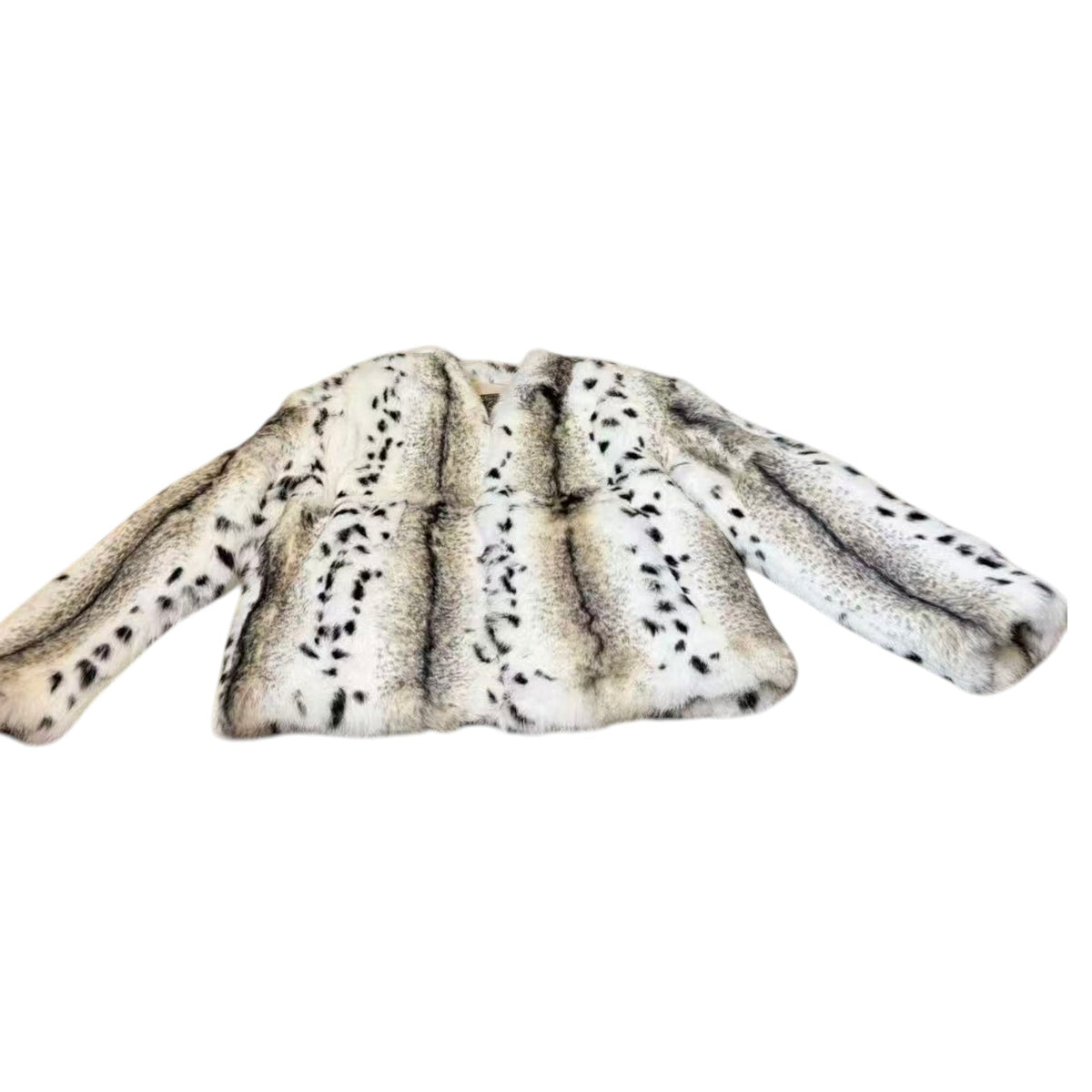 REAL RABBIT FUR JACKET COAT SNOW LEOPARD PRINT SHORT SIZE L FROM JAPAN image 7