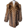 VINTAGE REAL RACCOON FUR COAT JACKET BROWN CHEVRON STRIPE SIZE M FROM JAPAN image 1