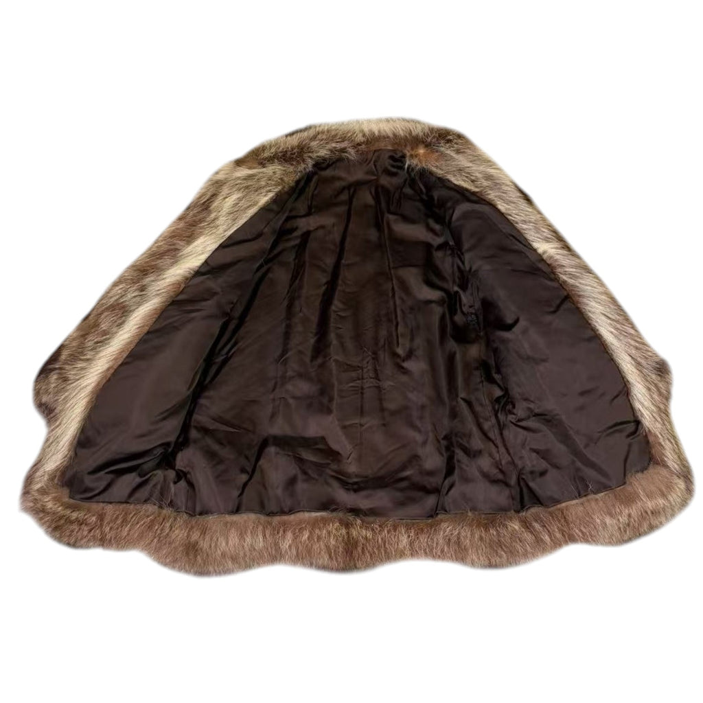 VINTAGE REAL RACCOON FUR COAT JACKET BROWN CHEVRON STRIPE SIZE M FROM JAPAN image 5