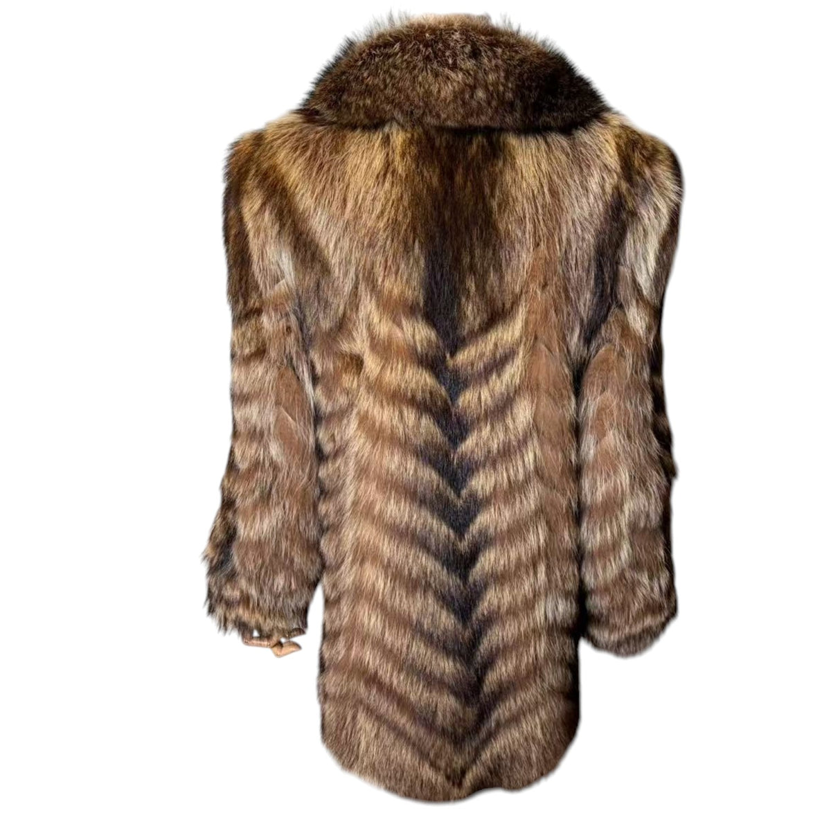 VINTAGE REAL RACCOON FUR COAT JACKET BROWN CHEVRON STRIPE SIZE M FROM JAPAN image 9