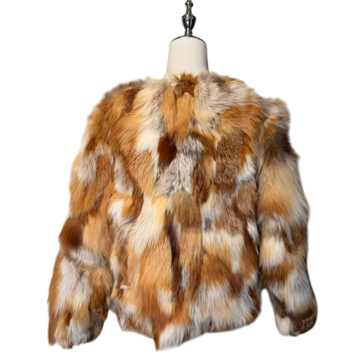 REAL FOX FUR JACKET COAT MULTICOLOR BROWN YELLOW WHITE SHORT SIZE M JAPAN image 1