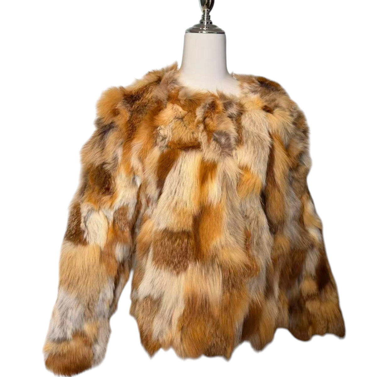 REAL FOX FUR JACKET COAT MULTICOLOR BROWN YELLOW WHITE SHORT SIZE M JAPAN image 3