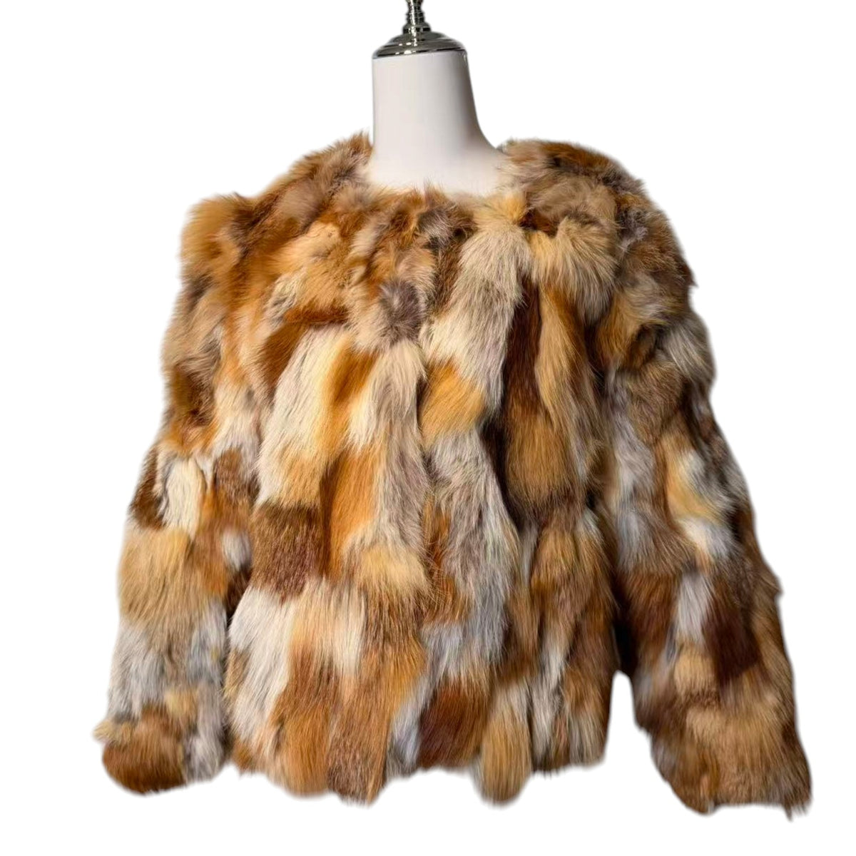 REAL FOX FUR JACKET COAT MULTICOLOR BROWN YELLOW WHITE SHORT SIZE M JAPAN image 4