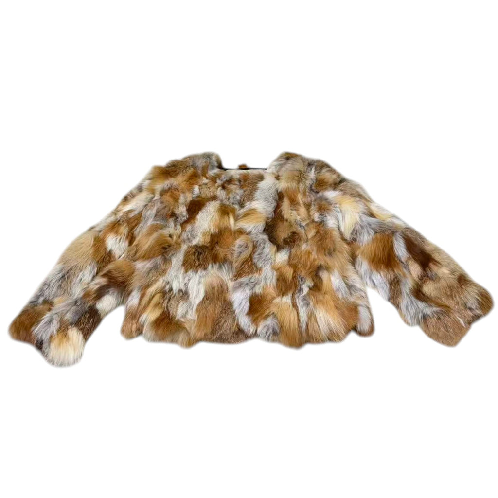 REAL FOX FUR JACKET COAT MULTICOLOR BROWN YELLOW WHITE SHORT SIZE M JAPAN image 5